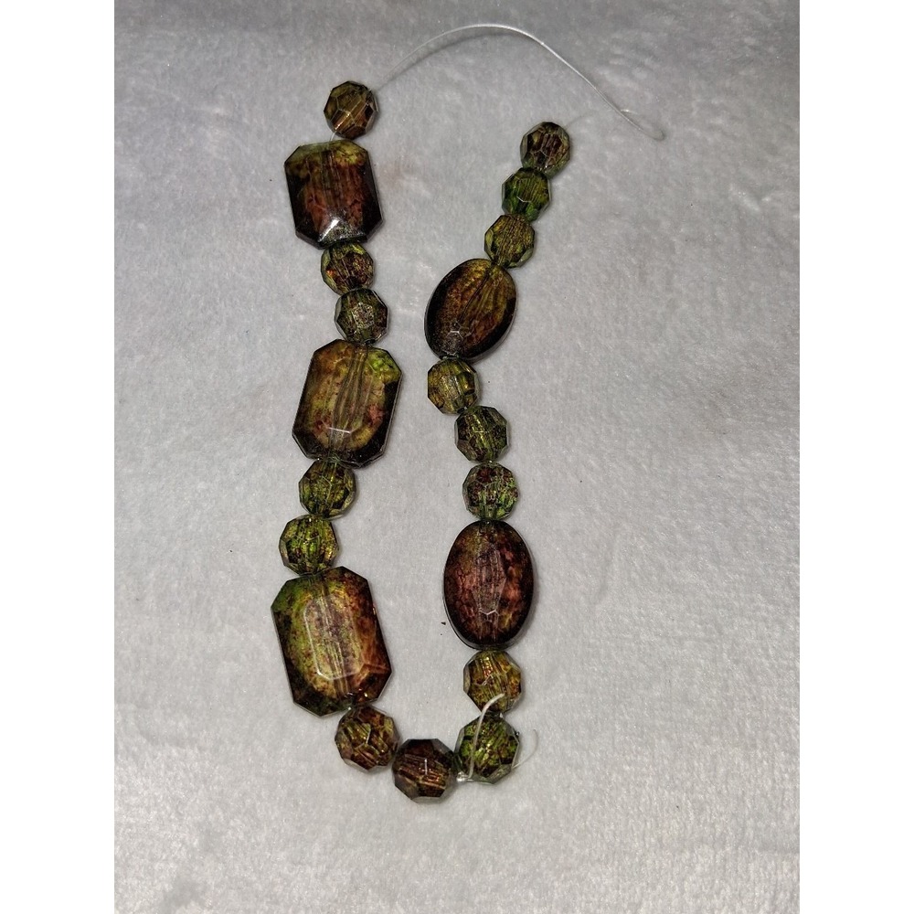 Vintage Style Green Brown Mottled Acrylic Beads Faceted Jewelry Making Lot